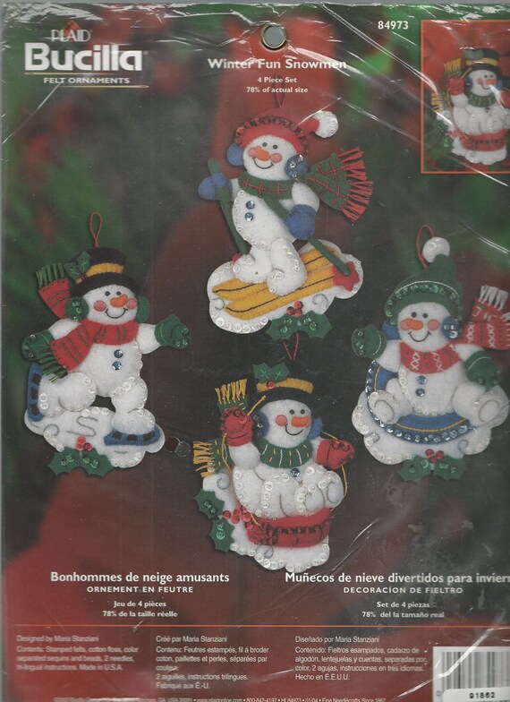 Bucilla Plaid FELT ORNAMENTS KIT 4 Piece Set Winter
