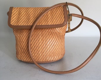 Vintage Fossil Woven Cross body Bucket Purse