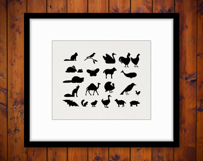 Animal Silhouettes Collage Sheet Digital Graphic Download Animals Printable Image Vintage Clip Art Jpg Png Eps HQ 300dpi No.2103