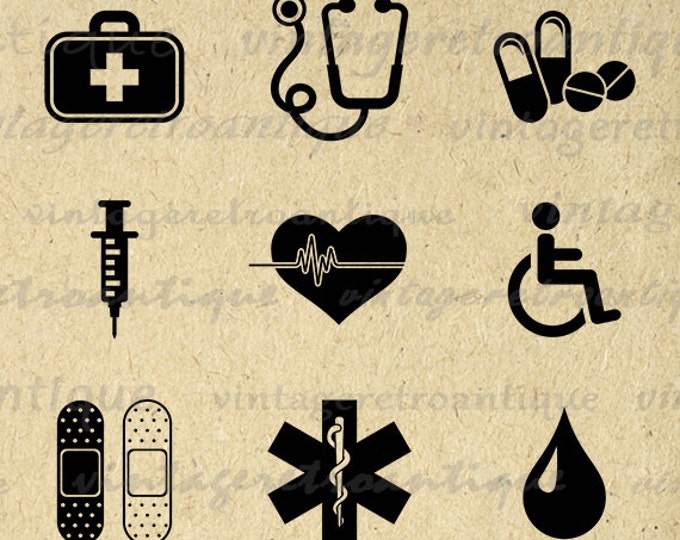 Health and Medical Collage Sheet Image Printable Digital Graphic Download Antique Clip Art Jpg Png Eps HQ 300dpi No.4035