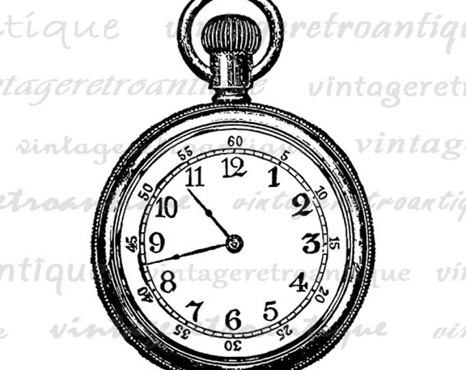 Printable Image Pocket Watch Graphic Pocketwatch Illustration Digital Download Antique Clip Art Jpg Png Eps HQ 300dpi No.1447