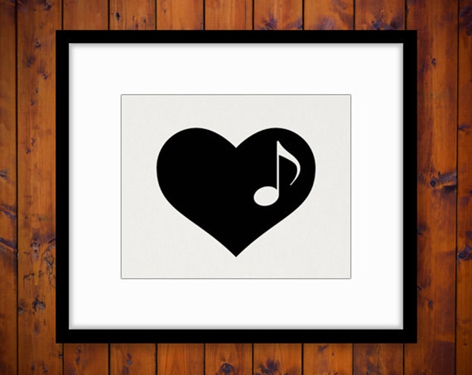 Music Note Heart Image Digital Download Printable Musical Heart Graphic Vintage Clip Art HQ 300dpi No.3983