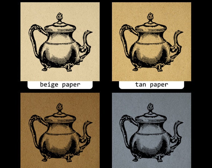 Printable Image Teapot Digital Tea Pot Illustration Graphic Download Vintage Clip Art for Transfers Printing etc HQ 300dpi No.1528