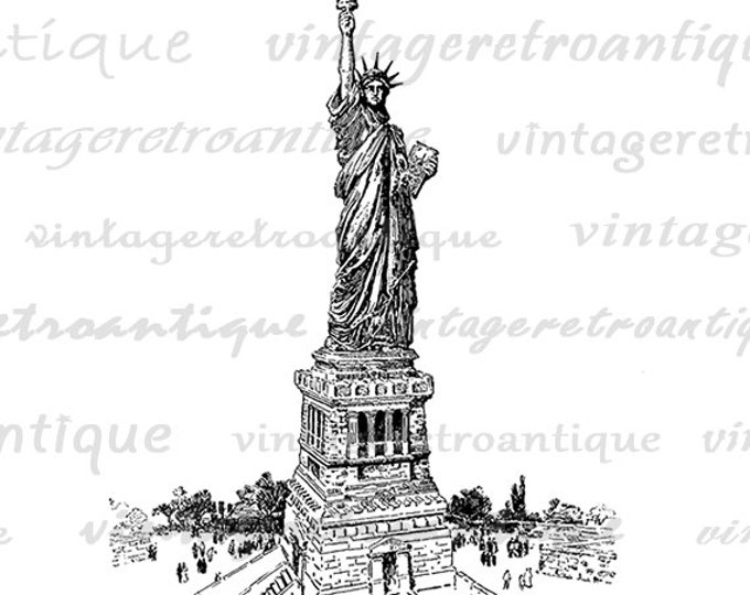 New York City Statue of Liberty Digital Graphic Image Printable Download Antique Clip Art Jpg Png Eps HQ 300dpi No.2767