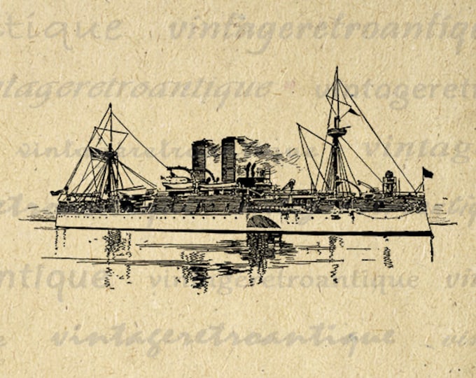 Printable Digital Antique Battleship Graphic Ocean Ship Boat Download Image Vintage Clip Art for Transfers Printing etc HQ 300dpi No.2763