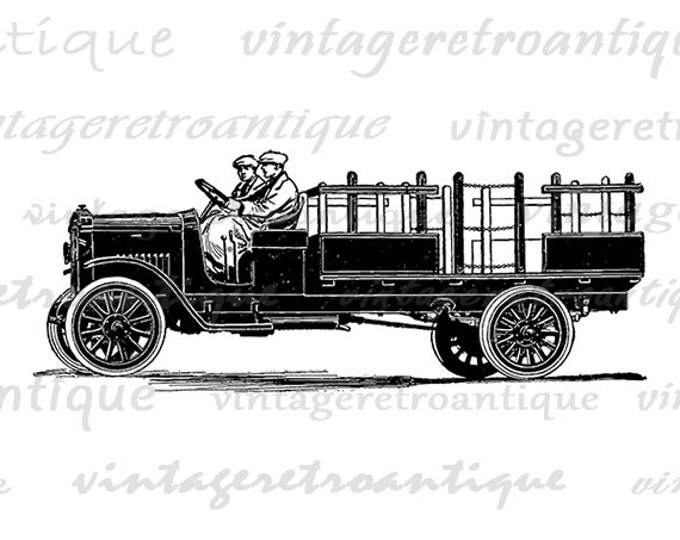 Printable Antique Truck Graphic Image Digital Illustration Download Vintage Clip Art Jpg Png Eps HQ 300dpi No.3459