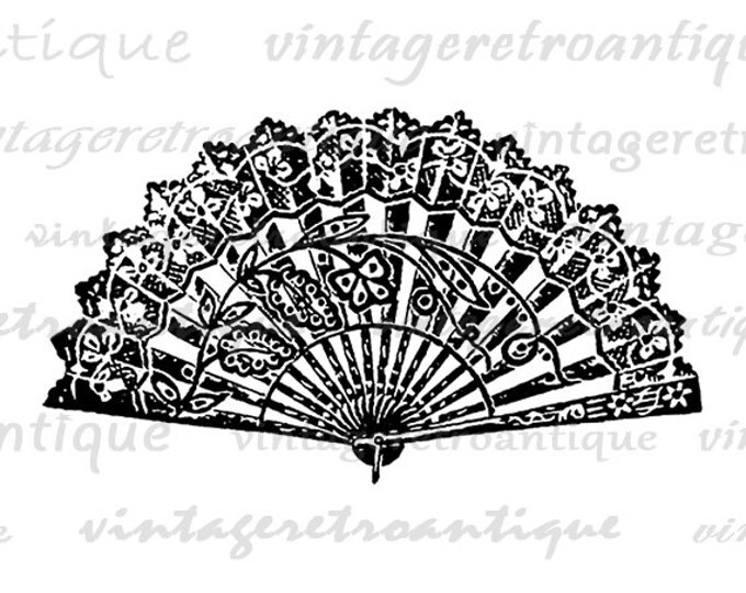 Printable Digital Chinese Fan Graphic Oriental Fan Image Download Vintage Clip Art Jpg Png Eps HQ 300dpi No.1405