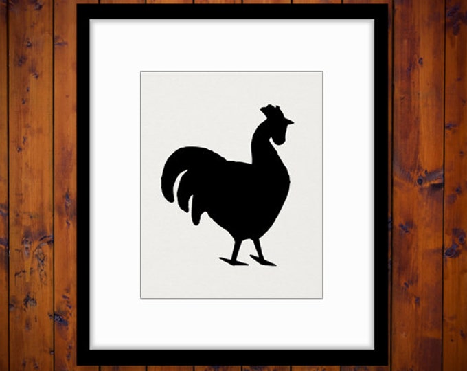 Digital Printable Rooster Silhouette Image Farm Animal Shape Chicken Rooster Graphic Download for Transfers Tea Towels etc HQ 300dpi No.4680