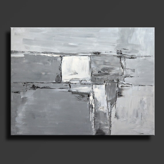 Abstract Painting Gray Cream Black Painting Original Canvas