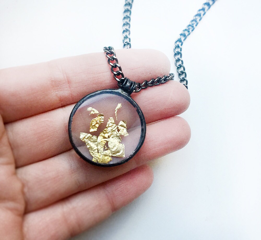 Gold Glitter Terrarium Necklace Pendant Glass Gold Jewelry