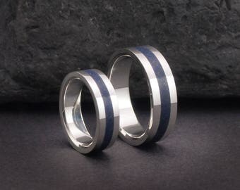 Lapis wedding bands set, sterling silver an lapis rings or wedding bands, lapis rings for men or women, EU US UK sizes