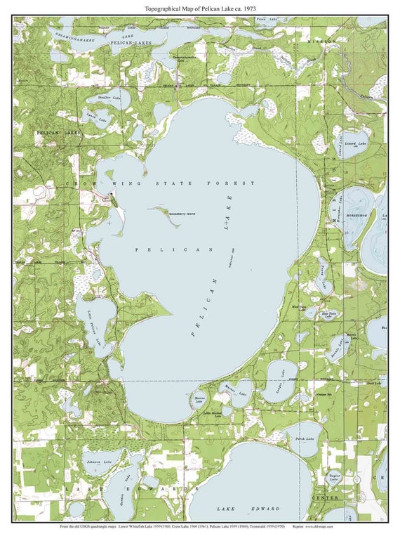 Pelican Lake ca. 1973 Map Old Topographic USGS Custom