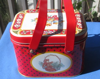 Vintage Christmas Metal Tin With Handles Hong Kong