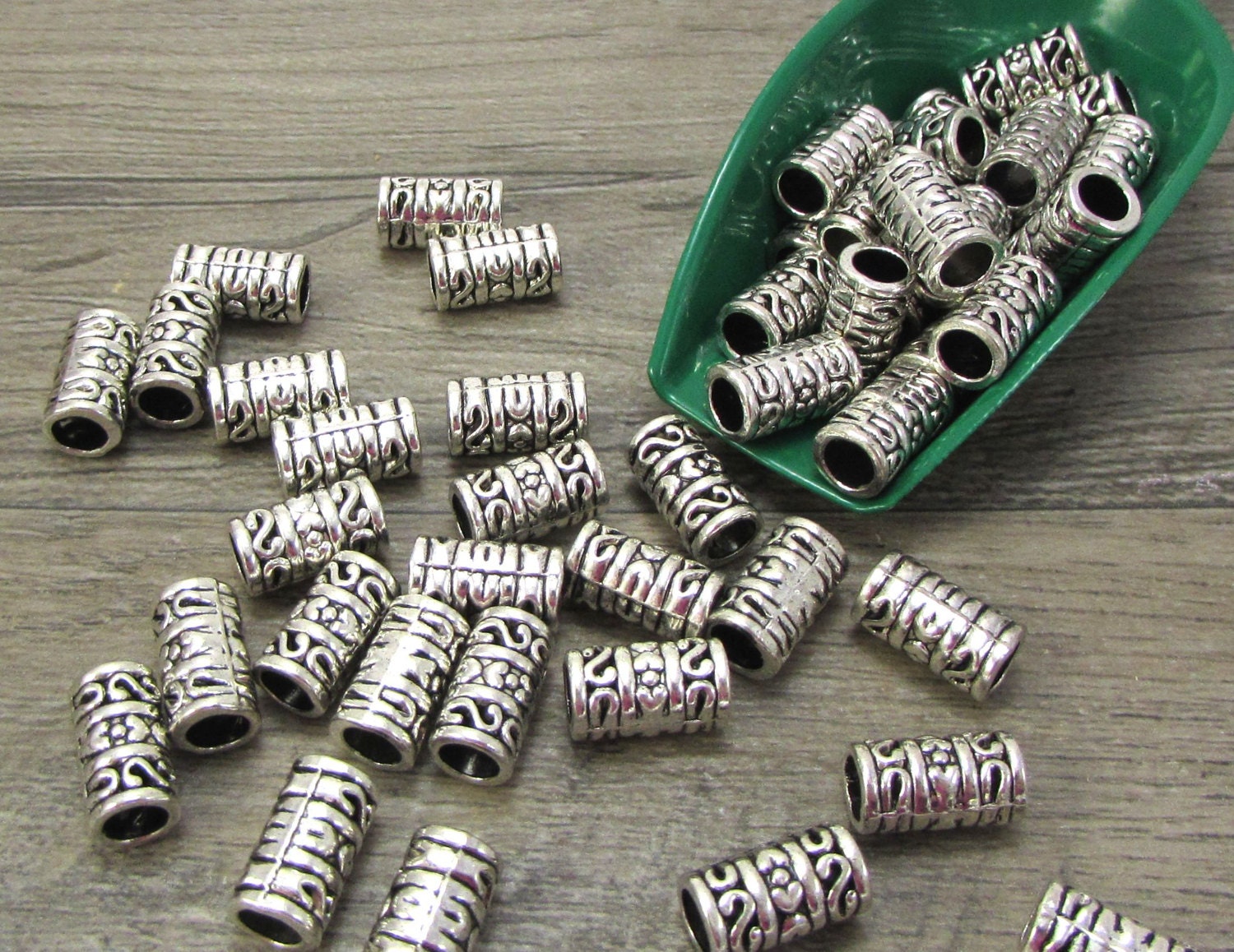 Metal Beads 20 Antique Silver Tube Beads 12x6mm Tube Beads