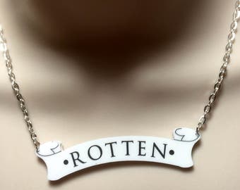 Harley Quinn tattoo inspired "ROTTEN" acrylic necklace
