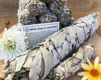 JUMBO WHITE Sage & LAVENDER Smudge Stick | Large Sage Bundle | Meditation, Altar, Home Cleansing, Positive Energy, Cleanse, Wicca Smudge Kit
