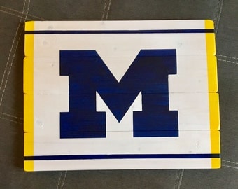 University of Michigan hand painted reclaimed wood sign.
