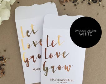 10 Wedding Favour Gold Foil White Seed Packet Envelopes Personalised Let Love Grow