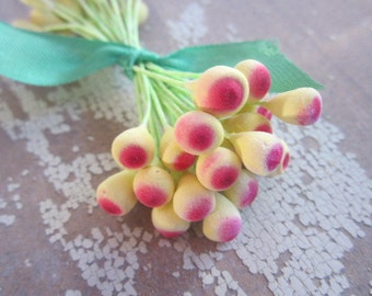 Vintage Yellow Red Stamen Pips Vintage Berries Millinery Double Ended berries Stems Stamen Pips Vintage