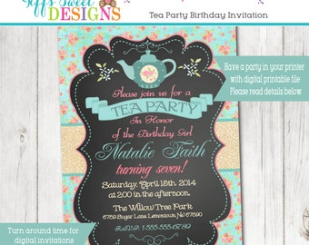 Shabby Chic Tea Party Invitation - Tea Party Birthday - Bridal or Shower