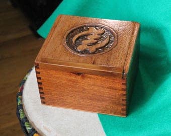 Hand-Carved Wooden Box, Re-Purposed Cigar Box, African Design, Adinkra Symbol (Box No. 191)