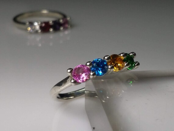 Mother's ring or Grandmother's ring with 4ea 4mm lab created birthstones. 2,3,4 and 5 stone rings are available in other listings.