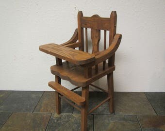 Oak Handcrafted Wood Doll Highchair , Solid Oak well built Doll Furniture,