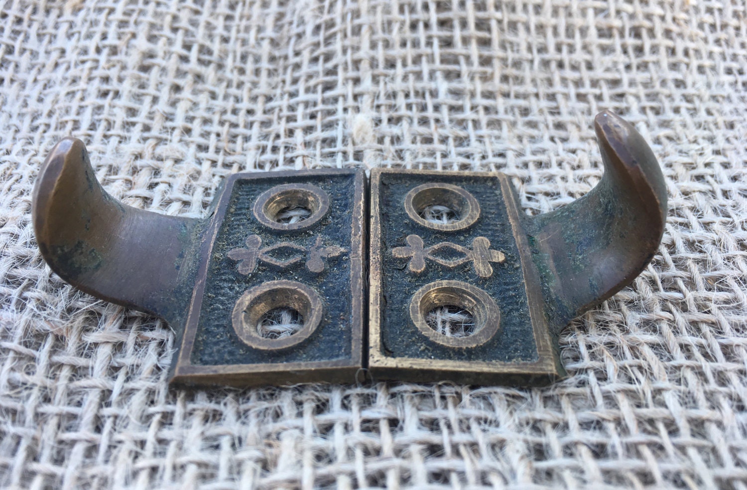 Vintage finger pulls sash window hook victorian Windsor antique brass cast iron ornate Eastlake