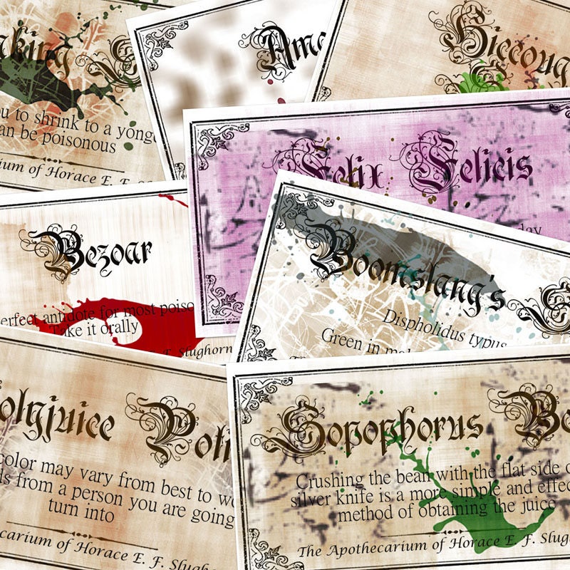 Printable Harry Potter labels 2.8x1.5 set of 8 potion