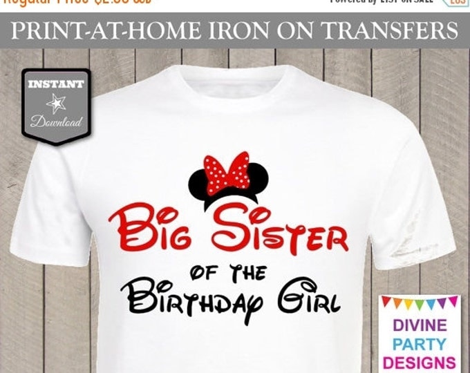 SALE INSTANT DOWNLOAD Print at Home Red Girl Mouse Big Sister of the Birthday Girl Printable Iron On Transfer / Family / Trip / Item #2350