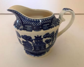 Vintage Blue Willow Creamer marked Japan in blue- 3" tall