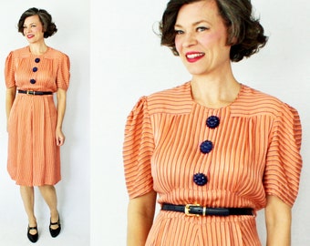 1930s Dress / 30s Dress / 30s Day Dress / 1930s Day Dress / 1940s Dress / 40s Dress / Rayon Dress / Secretary Dress / Waist 33"