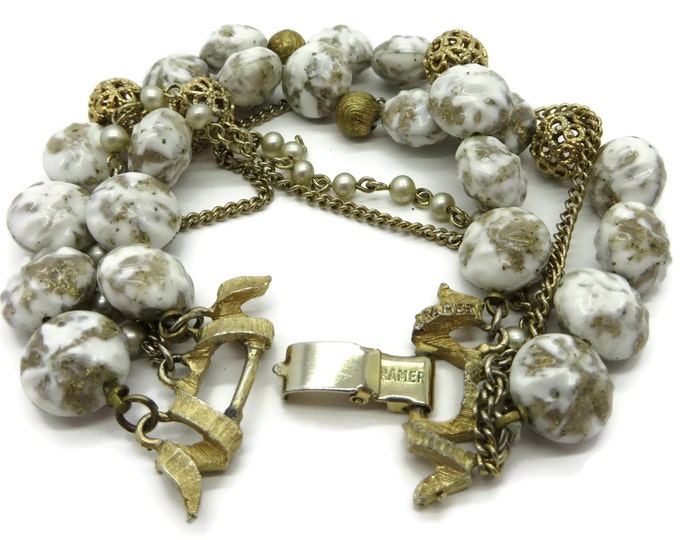 Vintage Kramer White and Gold Beaded Multistrand Bracelet
