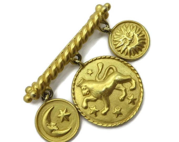 ON SALE! Anne Klein Dangling Symbols Brooch, Vintage Sun, Moon, Lion Pin