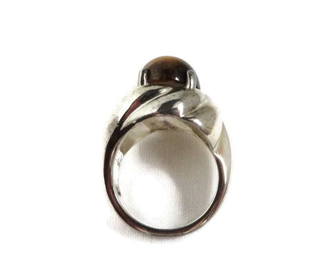 Vintage Tiger Eye Ring - Sterling Silver Cocktail Ring, Size 6, Gift idea, Gift Boxed