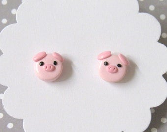 Pig Earrings, Pink Earrings, Hypoallergenic Nylon Posts, Cute Stud Earrings, Dainty Pink Earrings, Kawaii, Pet pig gift