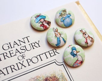 Peter Rabbit Buttons Fabric Covered Button Beatrix Potter Fabric Size 45 Bunny Nursery 1 1/8 inches Kitten Jemima Puddle Duck Pillow