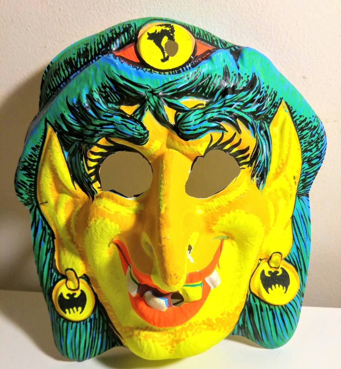 Vintage Halloween mask witch molded plastic retro child's