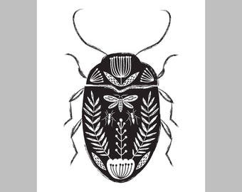 Beetle bug folk art illustration A5 print