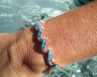 Opal, Crystal and Sterling Link Bracelet