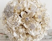 Paper Wedding Bouquet Origami rose bridal flowers fairytale literary book page silver vintage style crystal brooch theme alternative wedding
