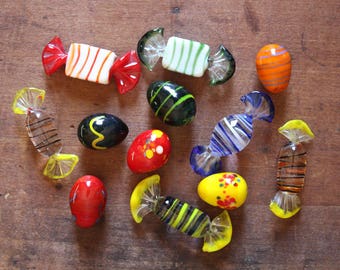 Lot of 12 Murano Style Venitian Glass Easter Eggs and Wrapped Candy