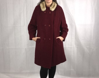 1960's Red Coat with Fur Collar detachable