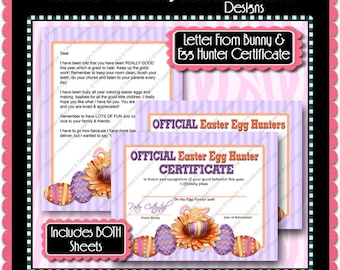 Letter From Easter Bunny & Egg Hunter Certificate - Instant Download JPEG (M169) Digital JPG to Personalize