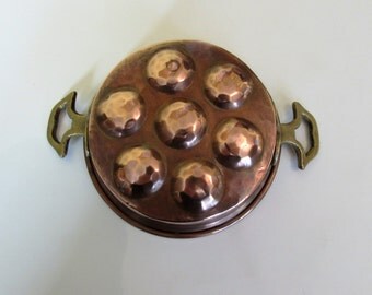 A Sturdy Small Unusual Antique/Vintage Copper Escargot Snail Pan - Brass Handles.