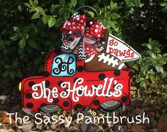 Personalized Georgia Bulldog Pickup Door Hanger. These can be made for any sports team.