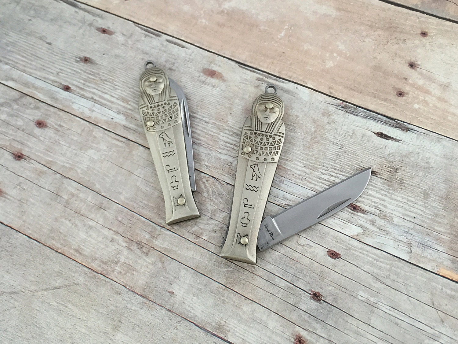 Mummy Coffin Pocket Knife Pendant Egyptian Hieroglyphs Knife