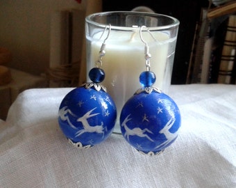 Leaping Hares hand painted wooden earrings