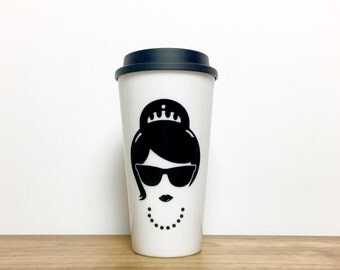 Audrey Hepburn Coffee Mug // Breakfast at Tiffany's Coffee Mug // Audrey Coffee Tumbler // Tiffany's Coffee Tumbler