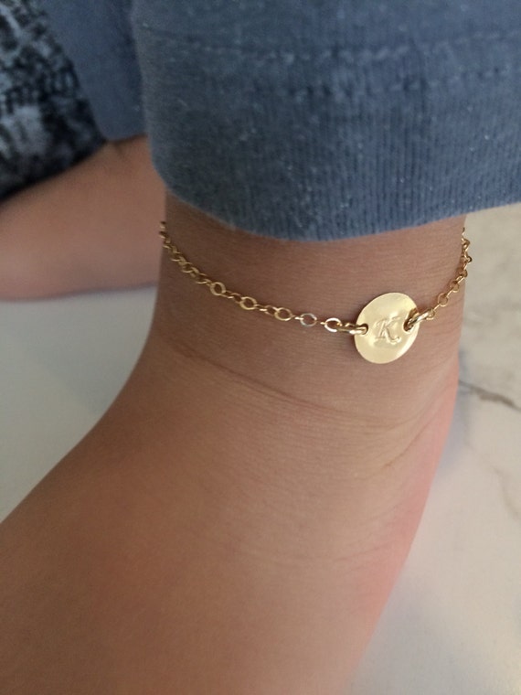 14k gold filled baby anklet initial anklet christening baptism